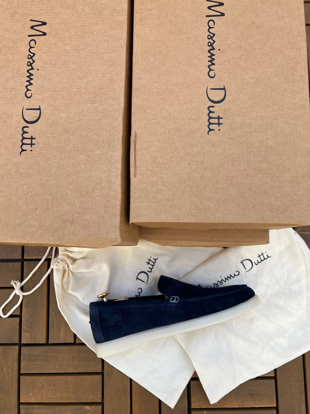 Mocassin daim bleu nuit