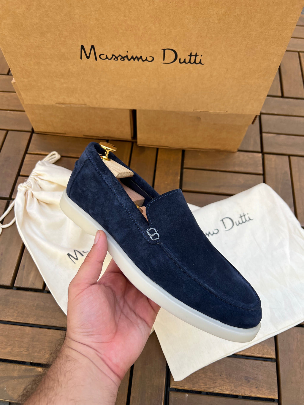 Mocassin daim bleu nuit